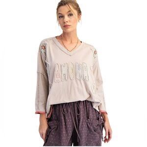 Easel “Amour” Embroidered Patchwork Oversized Boho Tshirt 100% Cotton 🖤